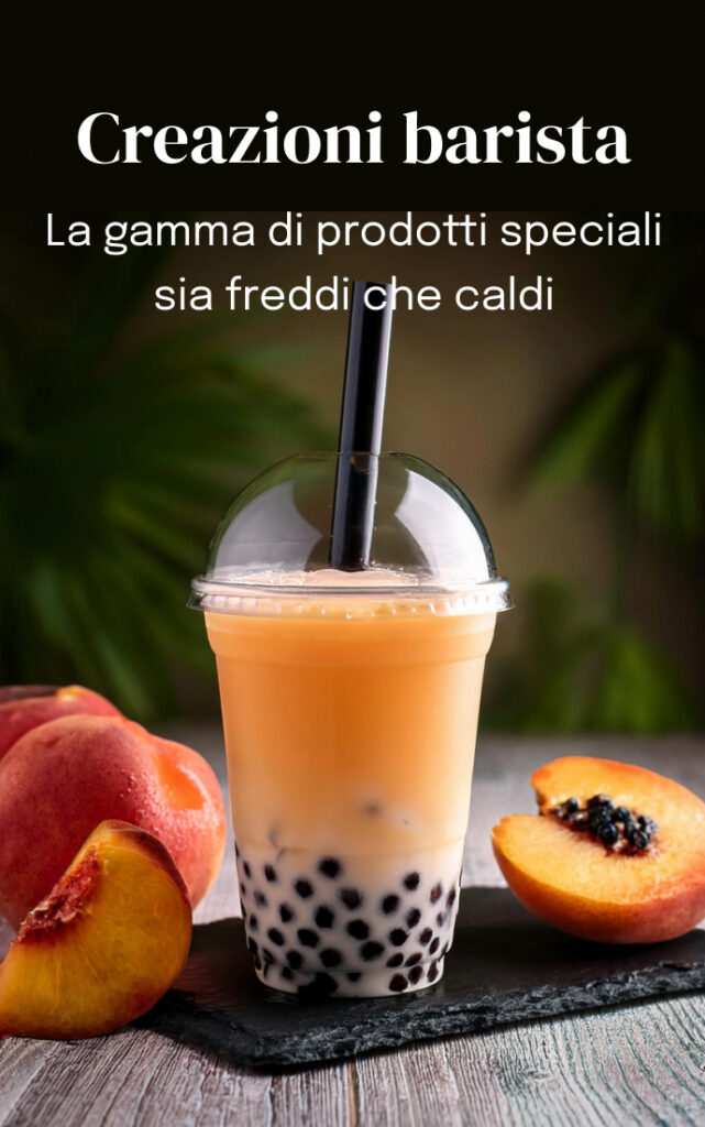 Bicchiere di bubble tea alla pesca fatto con preparato Horeca made in Italy